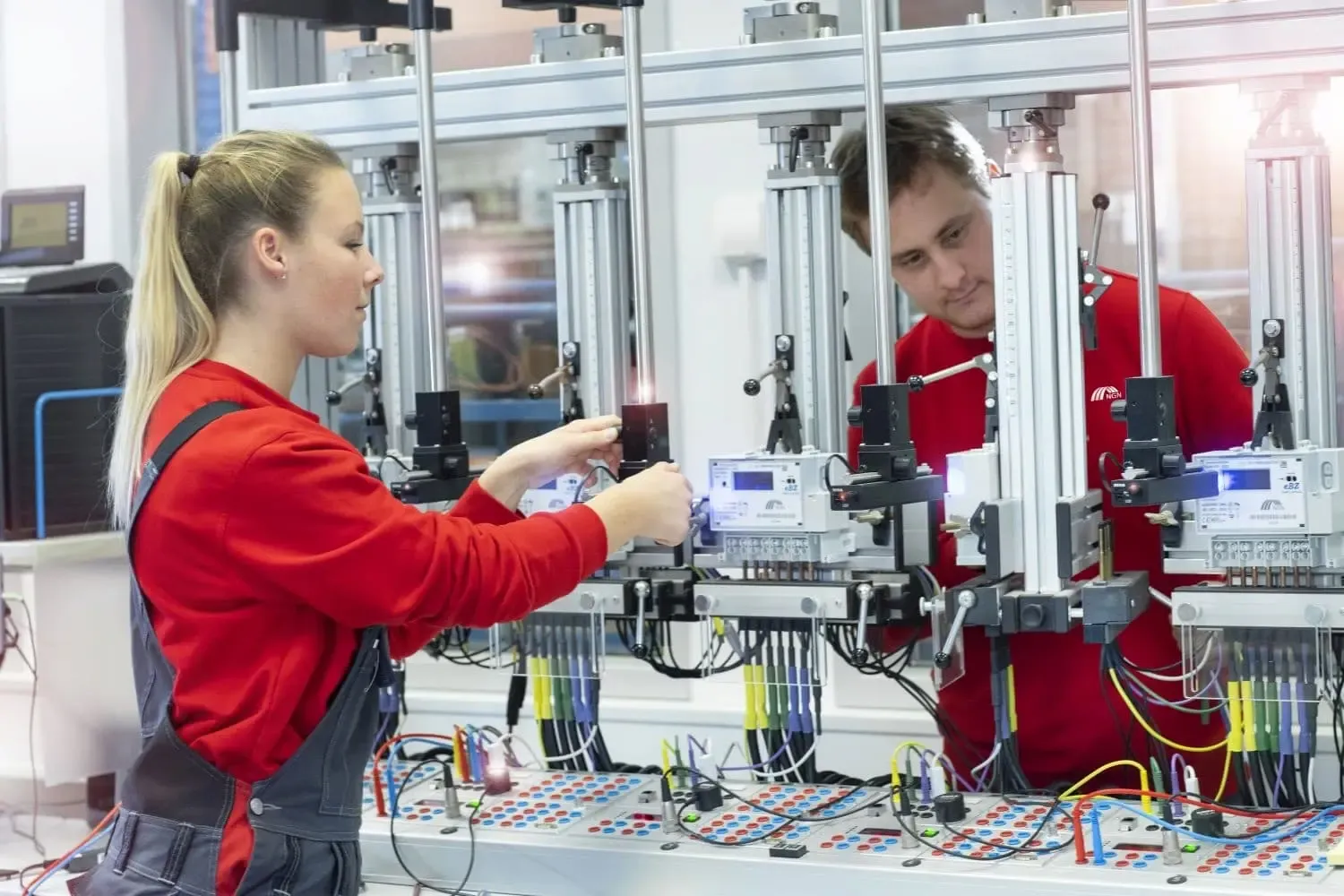 NGN Kollegin an Elektroinstallation arbeitend