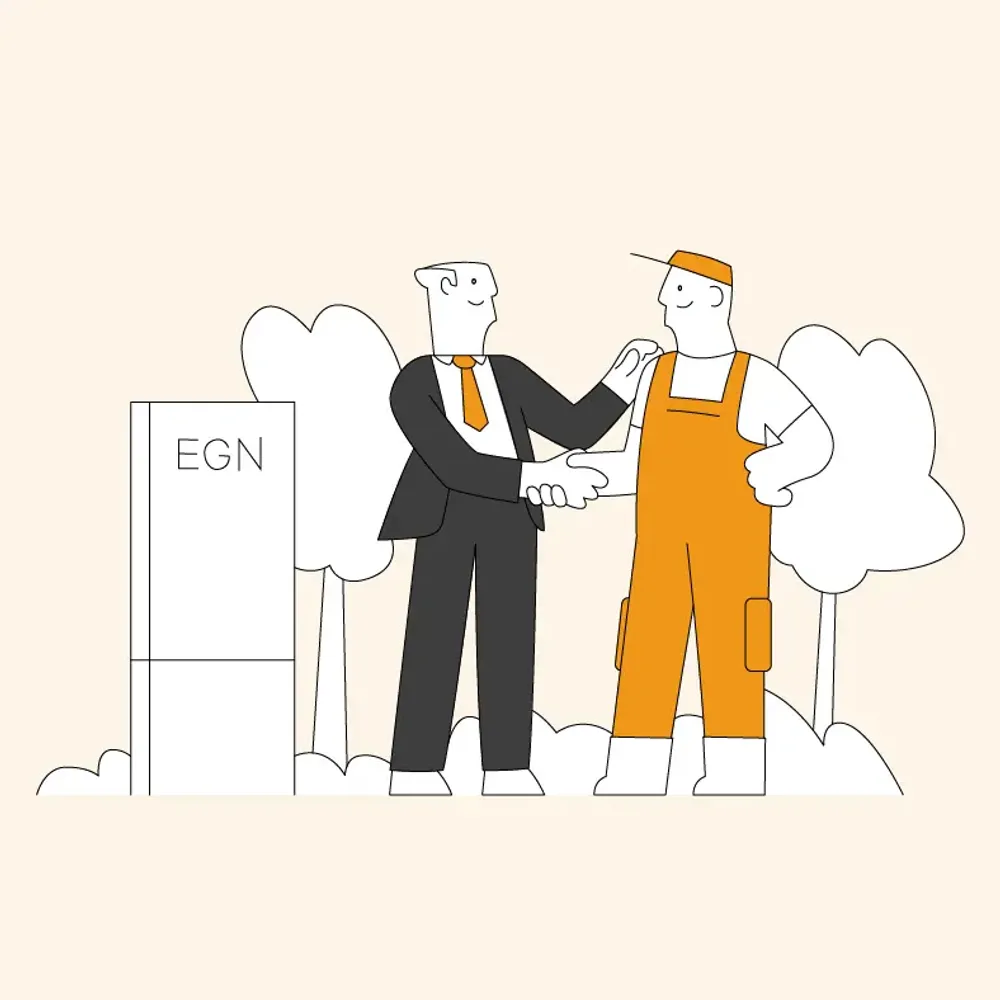 Illustration Mann in Anzug schüttelt Mitarbeiter die Hand