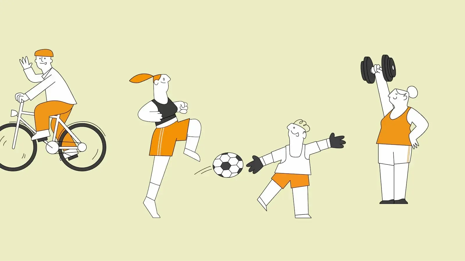 Illustration mit verschiedenen Sportarten wie Fahrrad fahren und Fußball spielen
