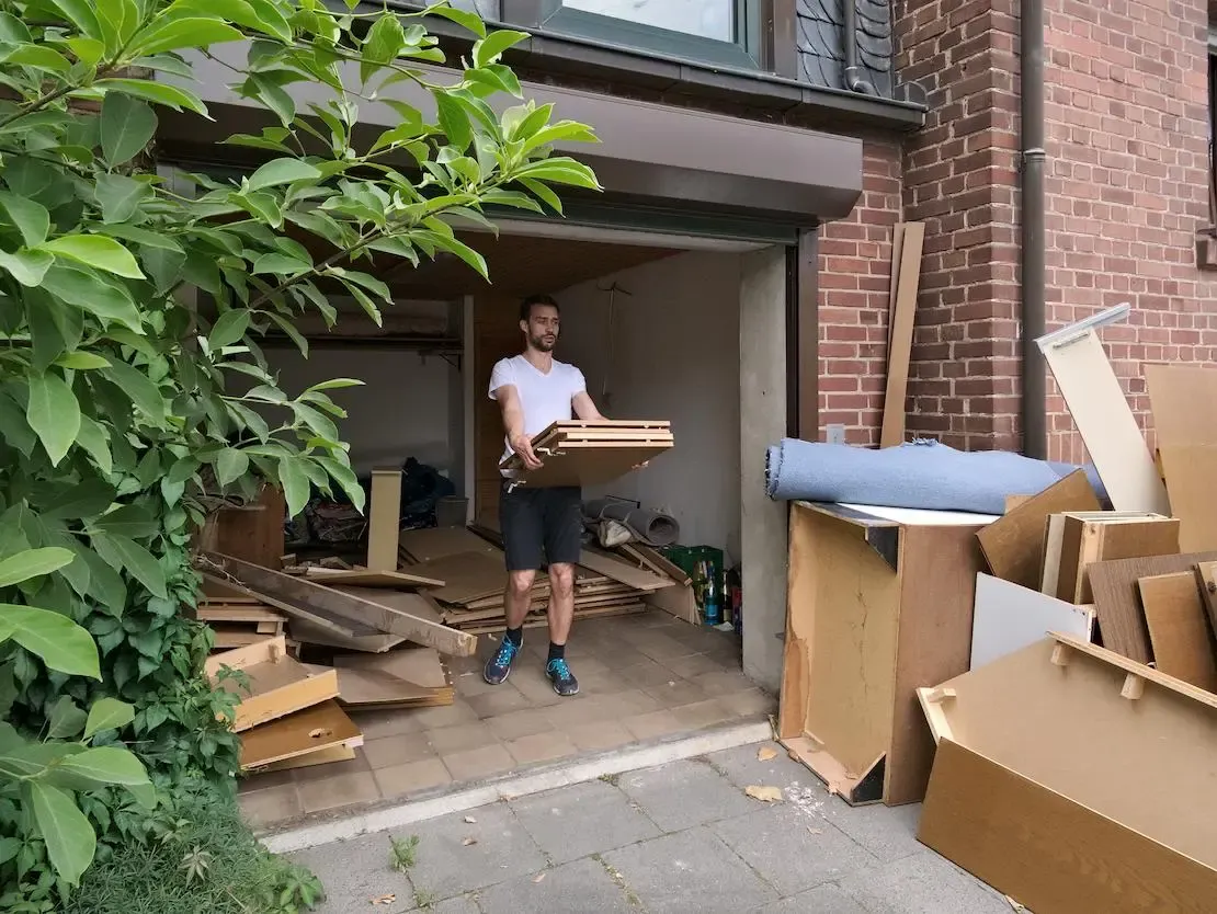 GSAK Mann trägt Sperrmüll aus dem Haus